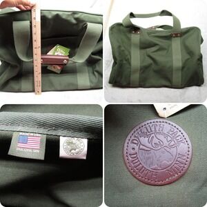 Duluth Safari Duffel Bag Green Canvas Leather Trim Travel Carry On USA 23x14 NWD